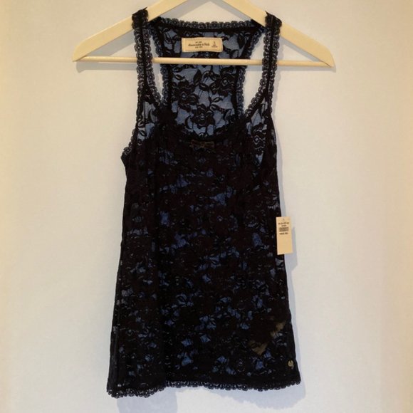 NWT Abercrombie & Fitch Mia Floral Lace Stretch Navy Tank Women's S - Picture 2 of 8